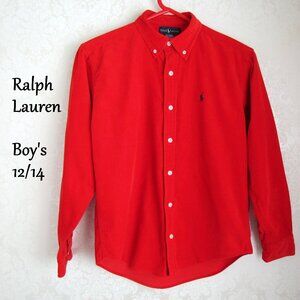 VINTAGE RALPH LAUREN BOY'S 12/14 M RED CORDUROY SHIRT, CHRISTMAS PARTY, HOLIDAYS
